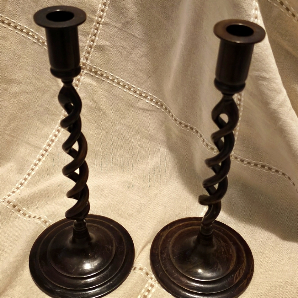 Vintage Maitland Smith LTD Twisted Bronze Candle Holders HANDMADE Thailand  11"